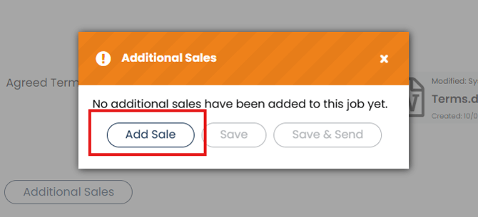 Screenshot: Add Sale modal and sales type dropdown