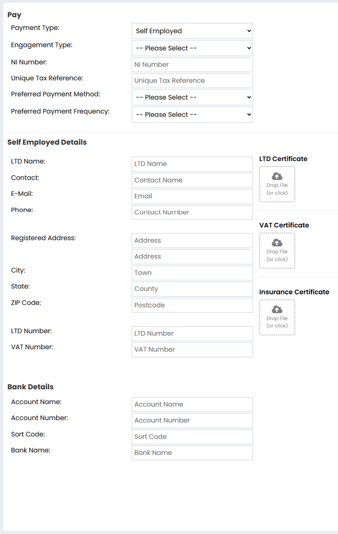 Candidate Pay Tab - Self Employed
