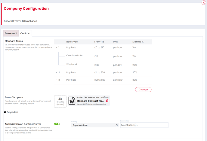 Company Configuration - Contract Tab