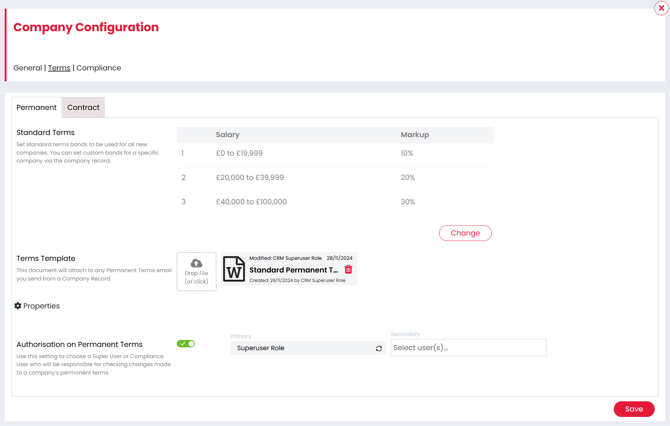 Company Configuration - Permanent Tab
