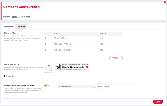 Company Configuration - Permanent Tab