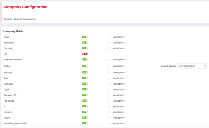 Company Configuration Screen 1