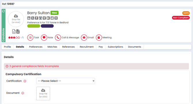 Compliance Detail Candidate Record 1