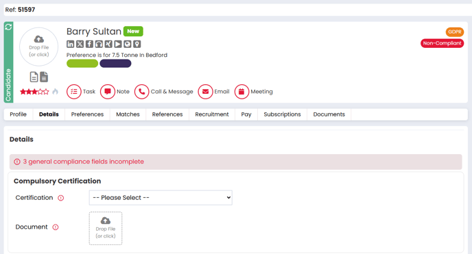 Compliance Detail Candidate Record 1