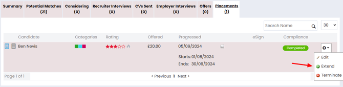 Screenshot: Contract extension details screen