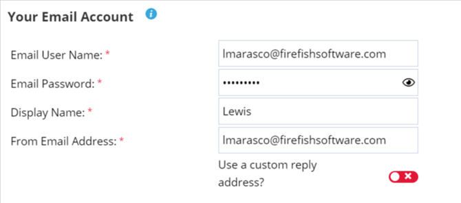 Screenshot: SMTP email setup
