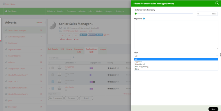 Screenshot: Keyword filter section with example keywords