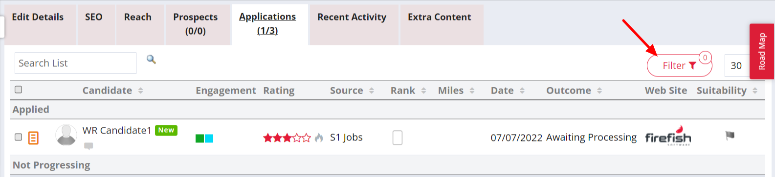 Screenshot: Filter button location