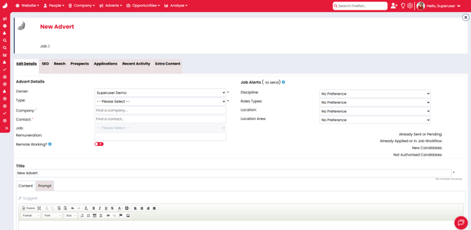 Screenshot: Creating a new advert form