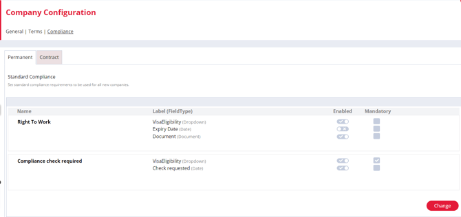 Standard compliance page