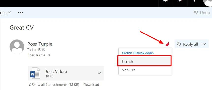 Using the Firefish Outlook Email Add-In