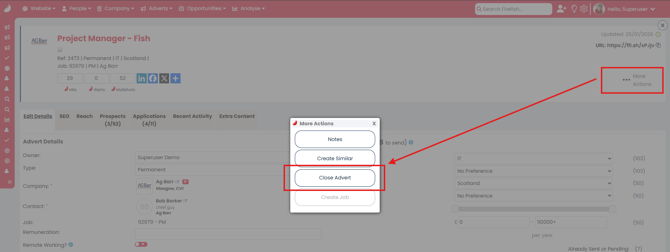 Screenshot: Closing an advert manually