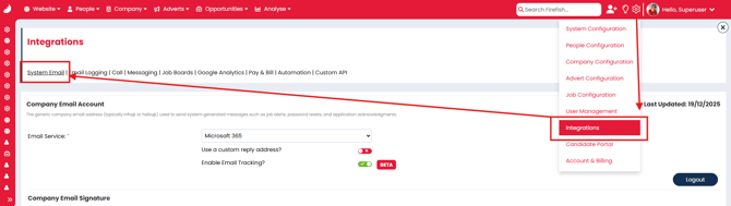 Settings Menu Showing Where to Select Integrations