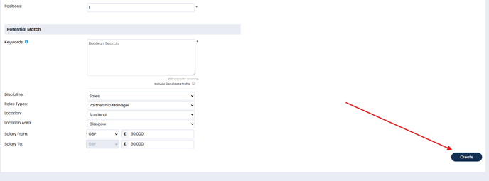 Screenshot: Create button