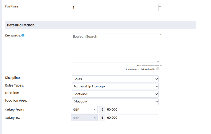 Screenshot: Job details section