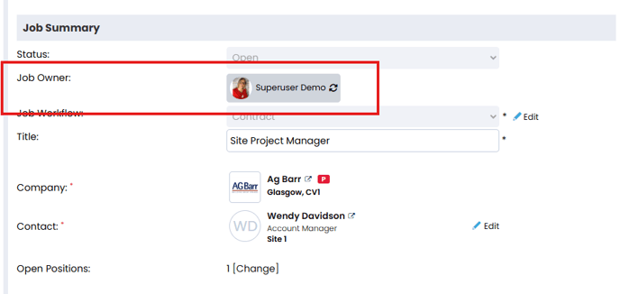 Screenshot: Job owner selection