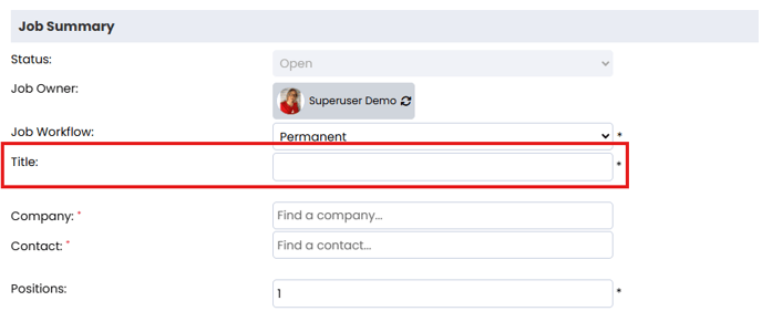 Screenshot: Job title field