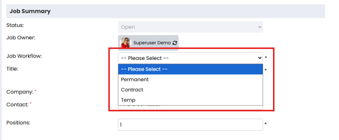 Screenshot: Workflow selection