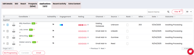 Screenshot: Location of the Applications tab on an advert