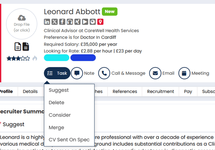 Screenshot: Task Dropdown Showing Suggest