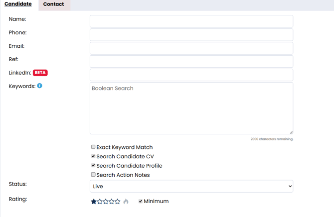 Screenshot: Candidate Search