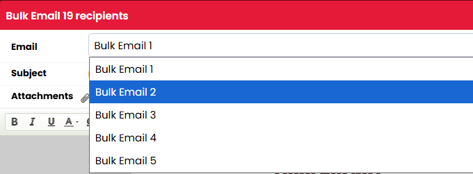 An image showing the Bulk Email drop down options