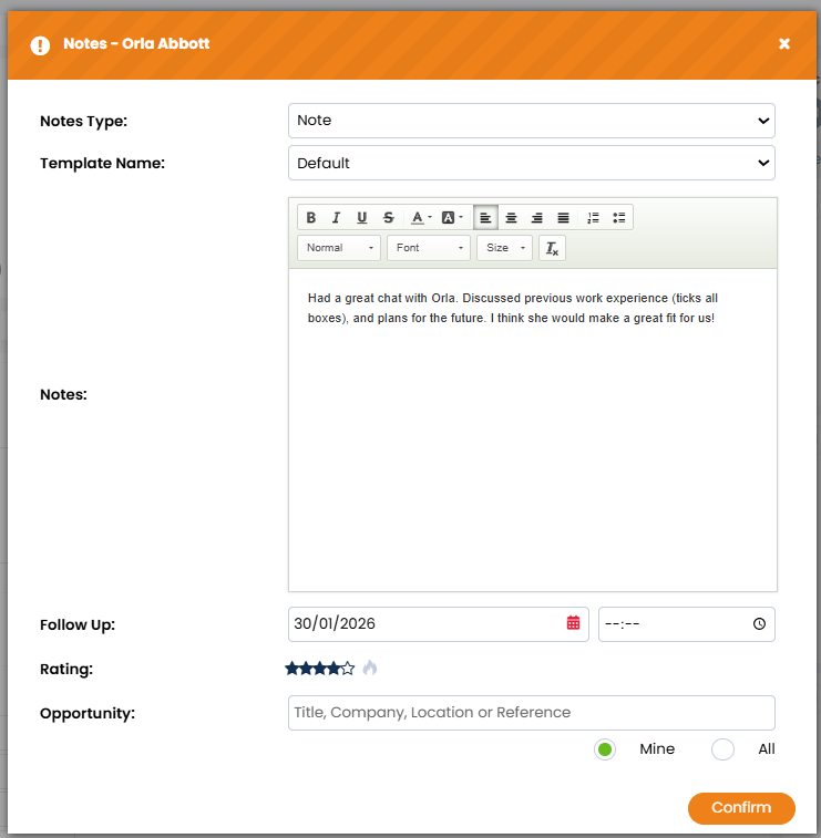 How to Make Notes on a Candidate Record