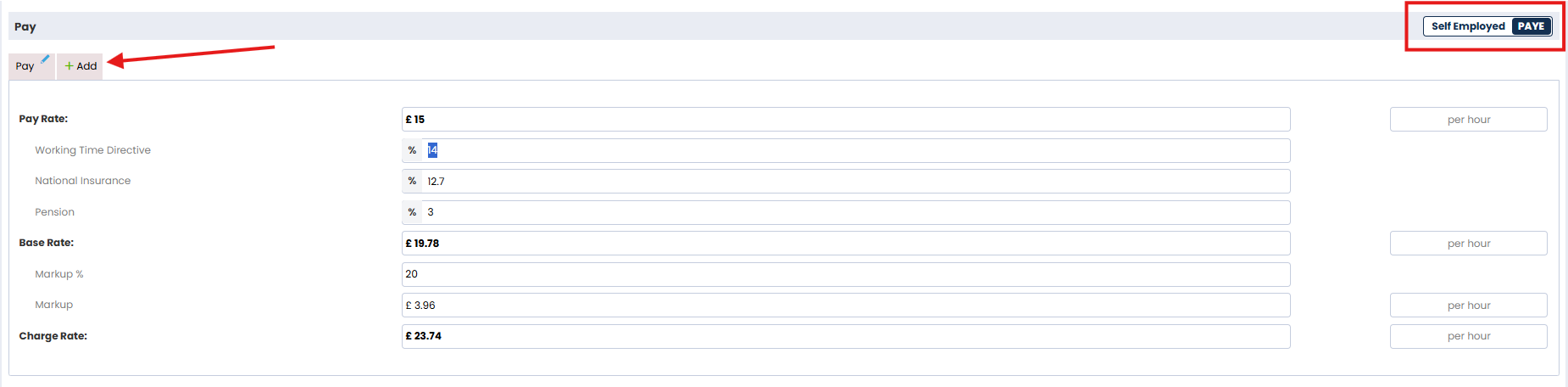 Screenshot: Pay section of job summary