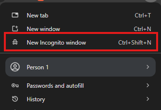 Screenshot: New Incognito Window