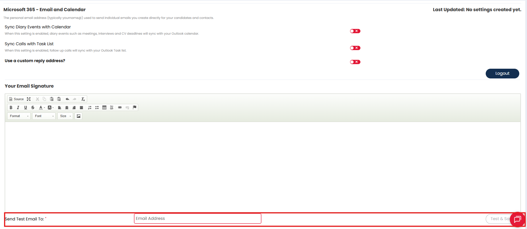 Personal email integration: Test & Save