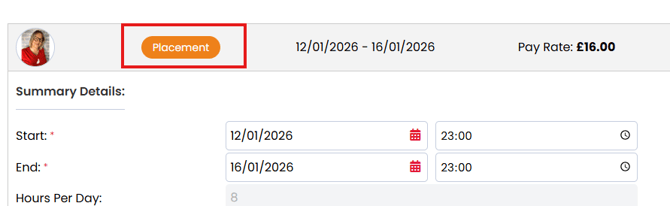 Screenshot: Placement Summary edit mode