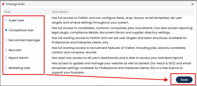 Change user role pop ‑up