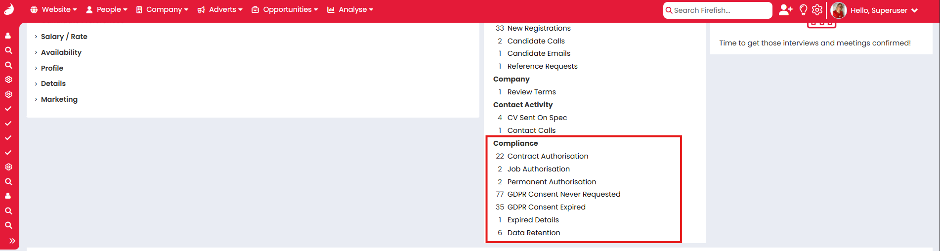 Screenshot: Compliance section within the To Do List