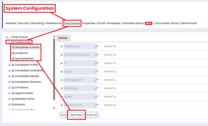 An image showing the path of where to click to add a new preference