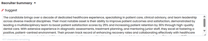 An image showing a completed recruiter summary example