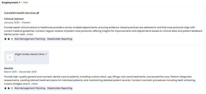 An example of a completed employment history section