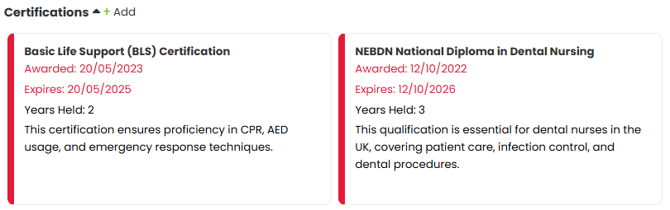 An image showing a completed certification log