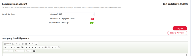system email showing temporary logout all users button