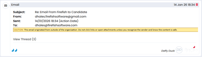 Example of a logged email thread activity