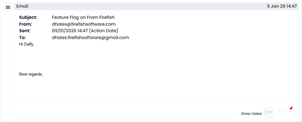 Example of a single logged email activity