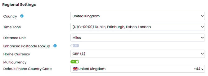 An image showing the regional settings