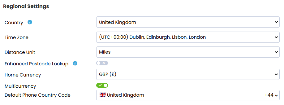 An image showing the regional settings