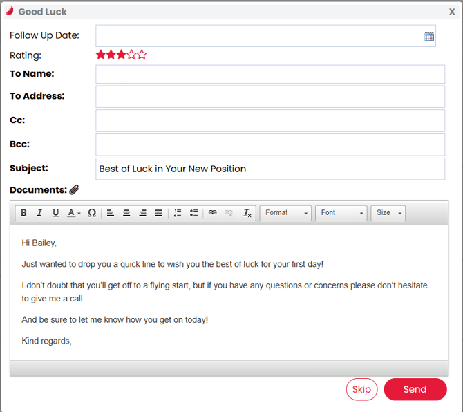 Screenshot: Good Luck email preview
