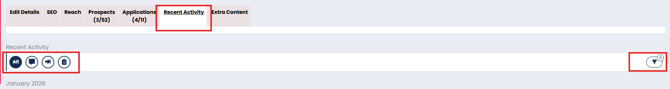Screenshot: Recent Activity tab with filter controls