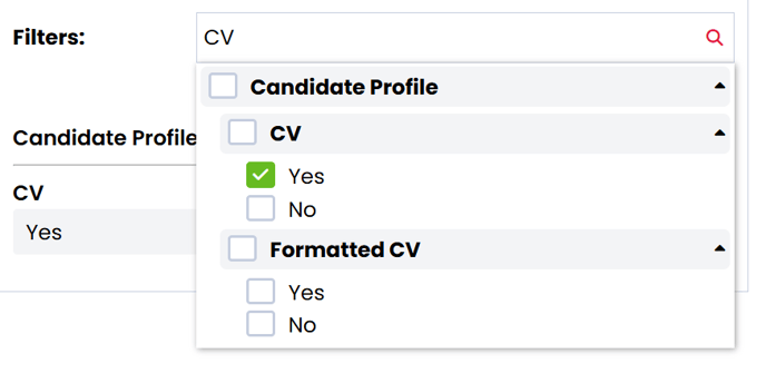 selected filters
