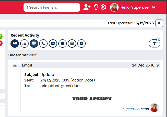 Recent Activity on a person record showing the bulk email activity